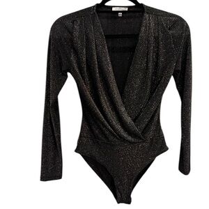 Ten Sixty Sherman size XS black metallic plunge longsleeve bodysuit